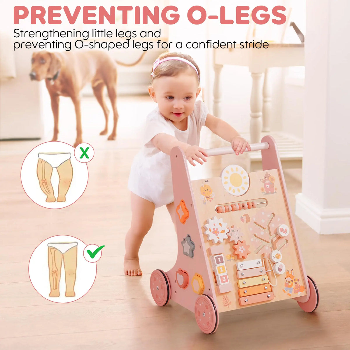 Wooden Baby Walker Baby Push Walker with Activity Center and Storage Montessori Walker Toy for Boys and Girls