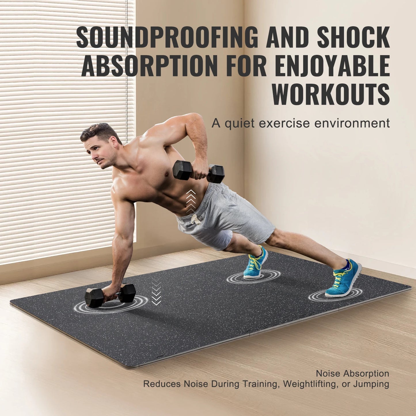 0.56 Inch 25 Tiles Rubber Top with EVA Foam Thick Floor Mats 24/48/100 sq.ft Coverage Interlocking Puzzle for Gym Home