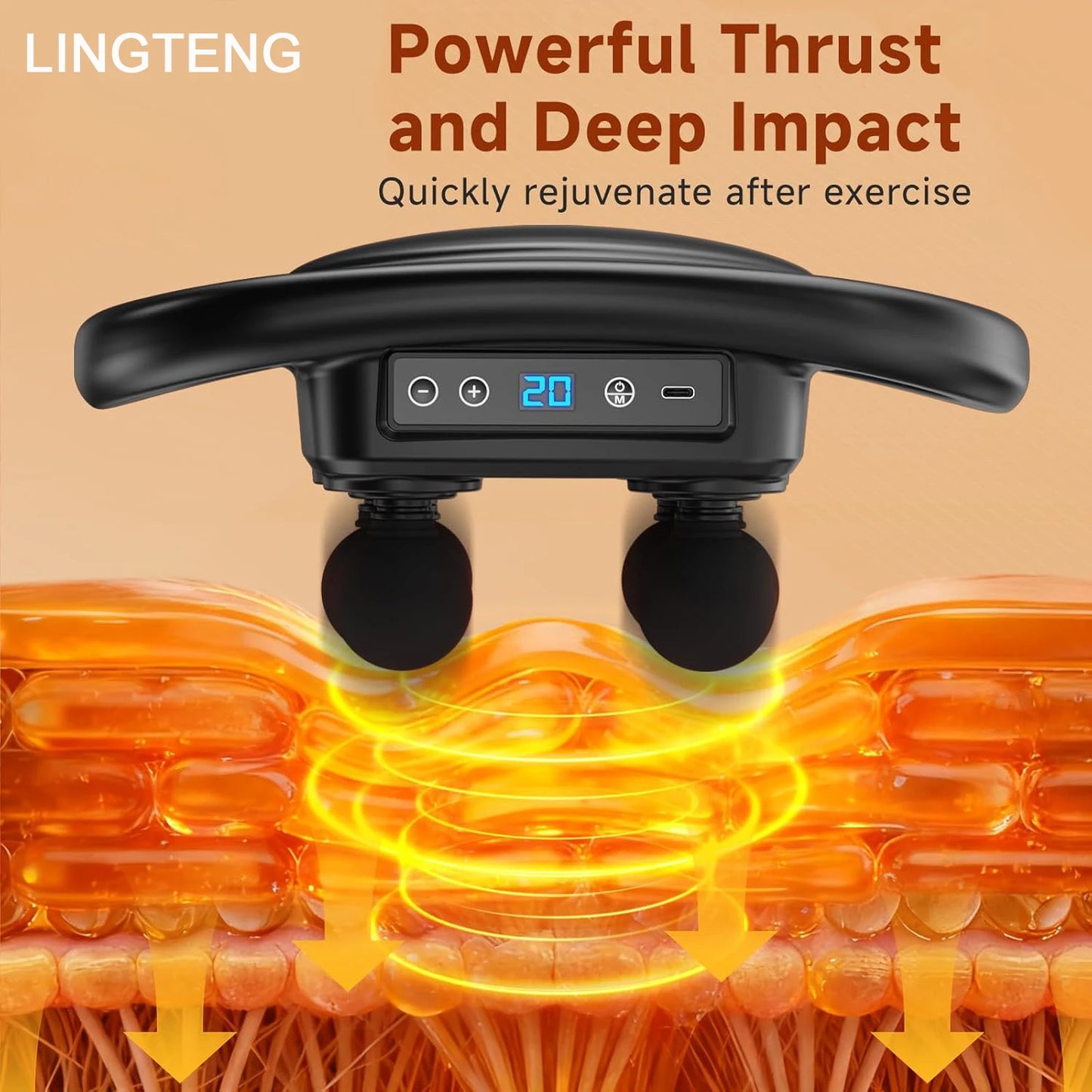 Deep Tissue Massage Gun, equipped with 6 head muscle massagers, a back massager, a percussive massage tool, and a handheld massager, featuring 9 intensity levels and 4 modes