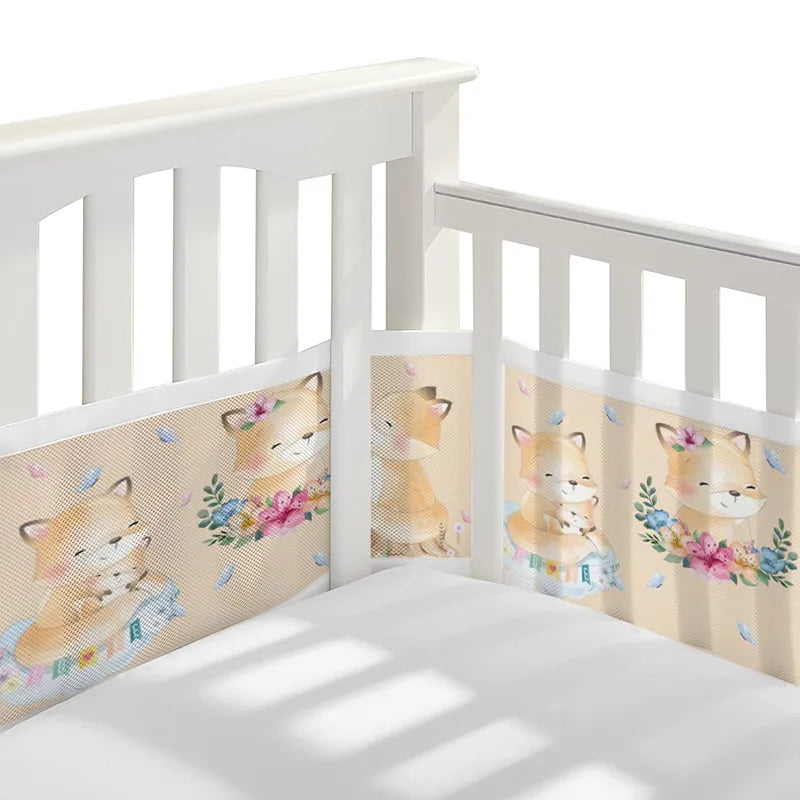 2Pcs Set Breathable Mesh Crib Girth Protector Soft Comfortable 4-Panel Crib Bed Circumference Safety Around Bumper Baby Bedding
