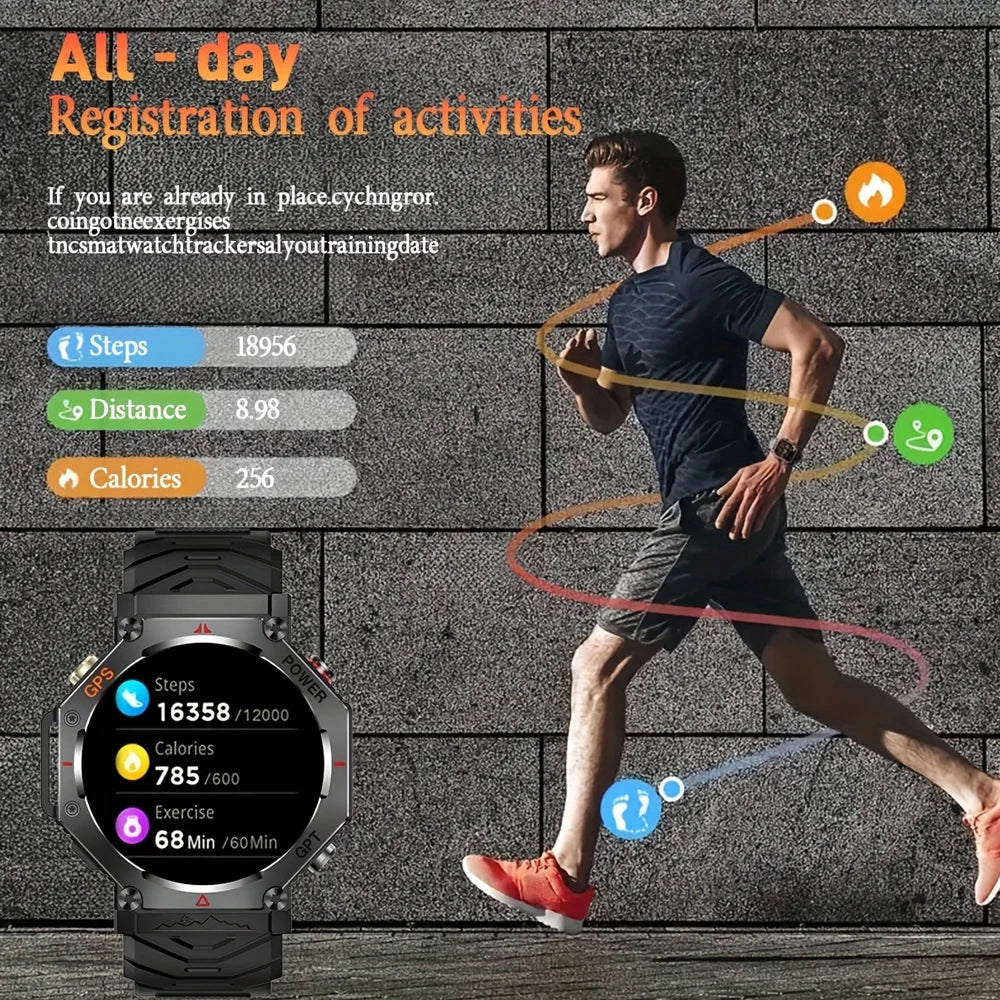 GPS Smart Watch Men Built-in GPS Bluetooth Call AI GPT Fitness Tracker Waterproof Military Sports Smartwatch for Men