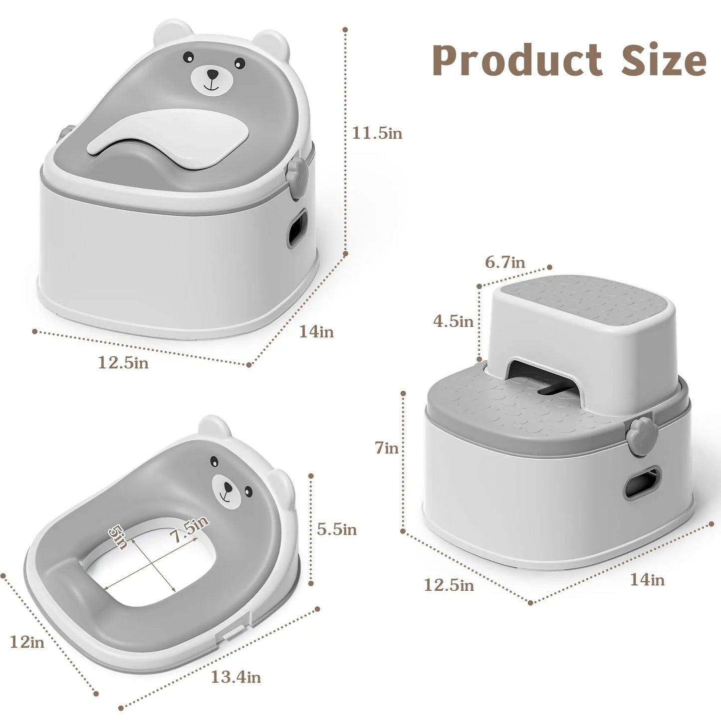 3-in-1 Portable Potty Training Toilet, Potty Training Seat and Toddler Step Stool, Anti-Slip Toddler Potty Trainer for Boy Girl