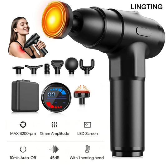 Heating massage gun, deep tissue massage gun, back and neck massager, muscle percussion massager, silent fascia gun, handheld massager, 7 massage heads