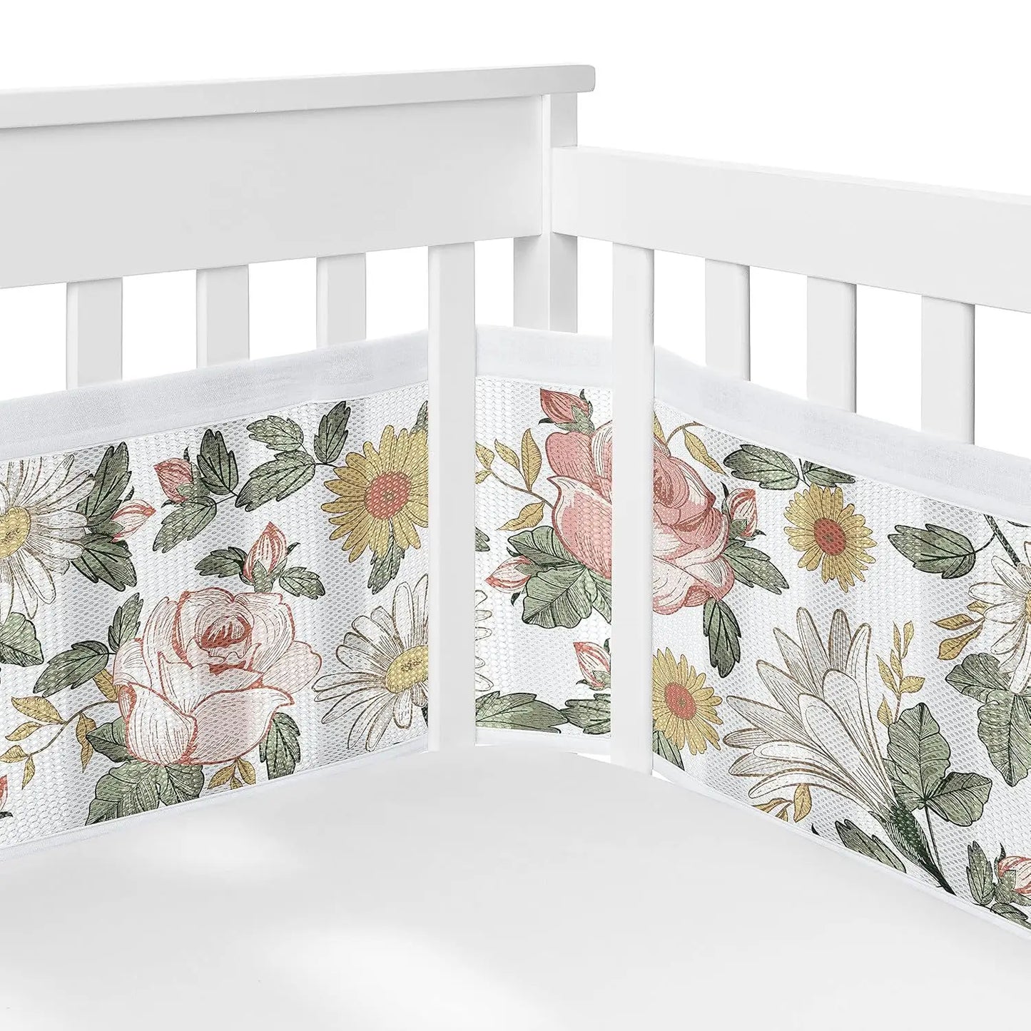 2Pcs Set Breathable Mesh Crib Girth Protector Soft Comfortable 4-Panel Crib Bed Circumference Safety Around Bumper Baby Bedding