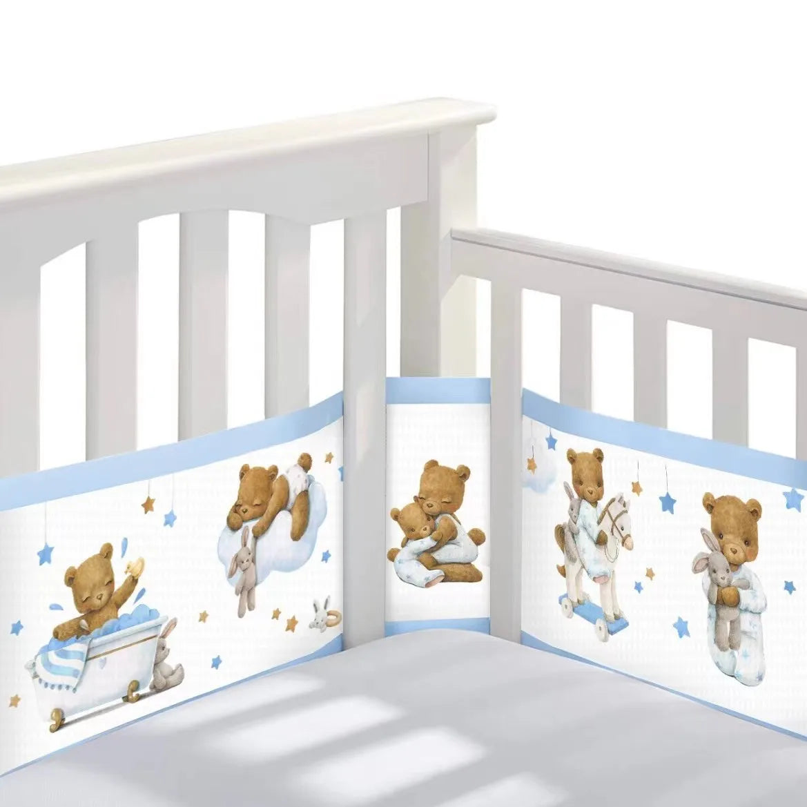 2Pcs Set Breathable Mesh Crib Girth Protector Soft Comfortable 4-Panel Crib Bed Circumference Safety Around Bumper Baby Bedding