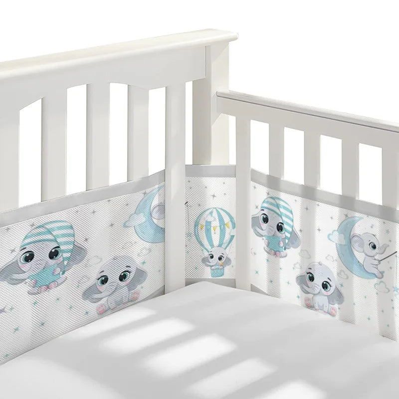 2Pcs Set Breathable Mesh Crib Girth Protector Soft Comfortable 4-Panel Crib Bed Circumference Safety Around Bumper Baby Bedding