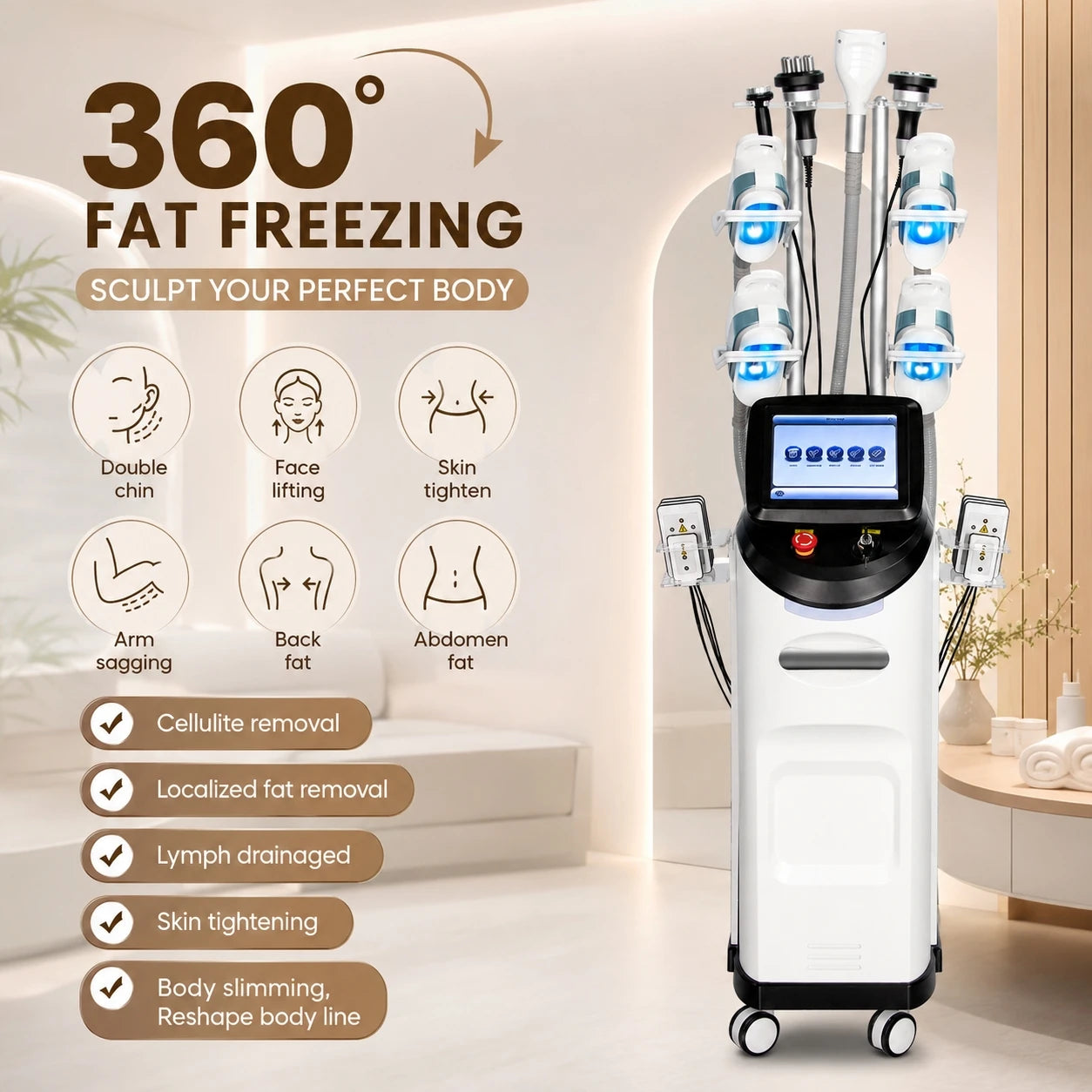 360° Fat Freezing Body Slimming Machine Effective Weight Loss Cellulite Removal Vacuum Cavitation System Beauty Salons Spas Use