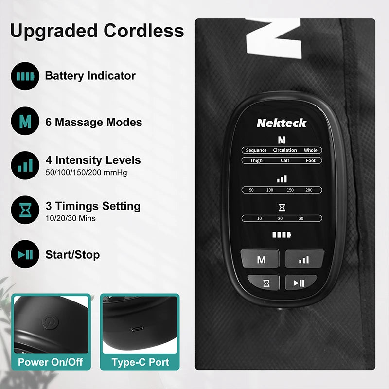 Air Pressured Leg Massager Cordless Foot Massage Boots Kneading Squeeze Deep Relaxation Calf with Storage Bag