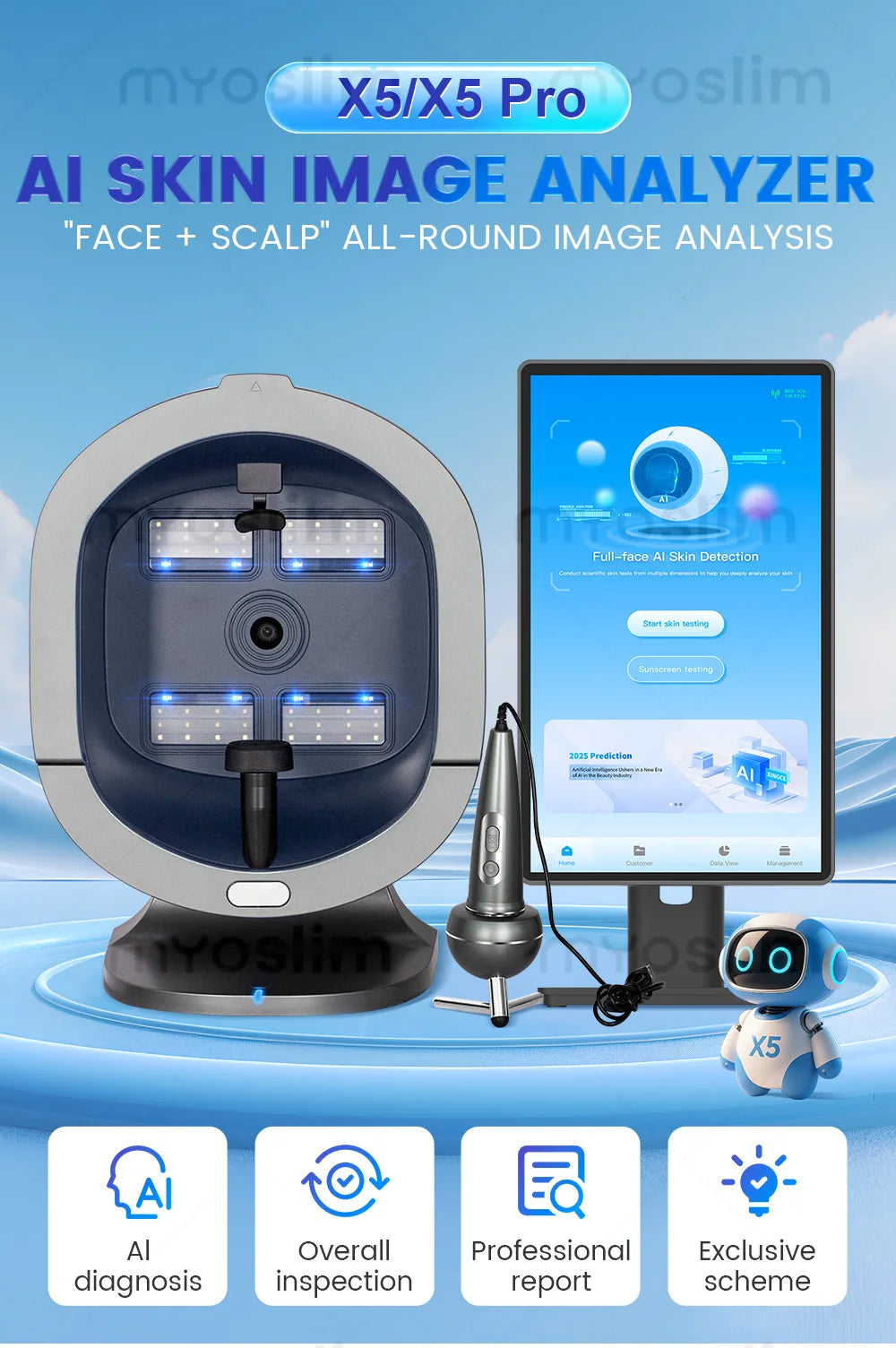 3D Magic Ai Facial Testing X5 ProMirror Wood Lamp Acne Scanner Skin Detector Skin Analyzer Facial Tester Facial Analyzer Machine