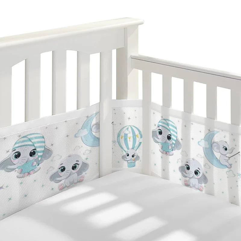 2Pcs Set Breathable Mesh Crib Girth Protector Soft Comfortable 4-Panel Crib Bed Circumference Safety Around Bumper Baby Bedding