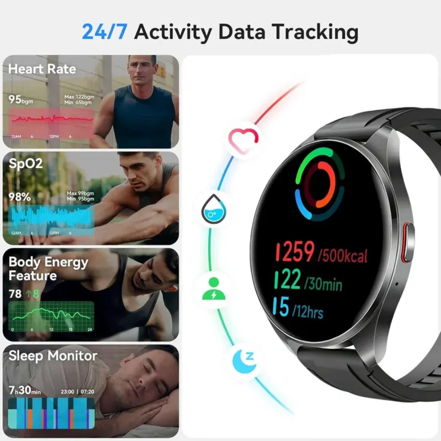 Smart Watch for Men & Women, Wireless Calling Dialing 100+ Sport Modes Fitness Tracker with Various APP Reminders Call Message Reminder Touch Screen Compatible with IOS Android Wearable Smart Bracelet Digital Wristwatch Fall