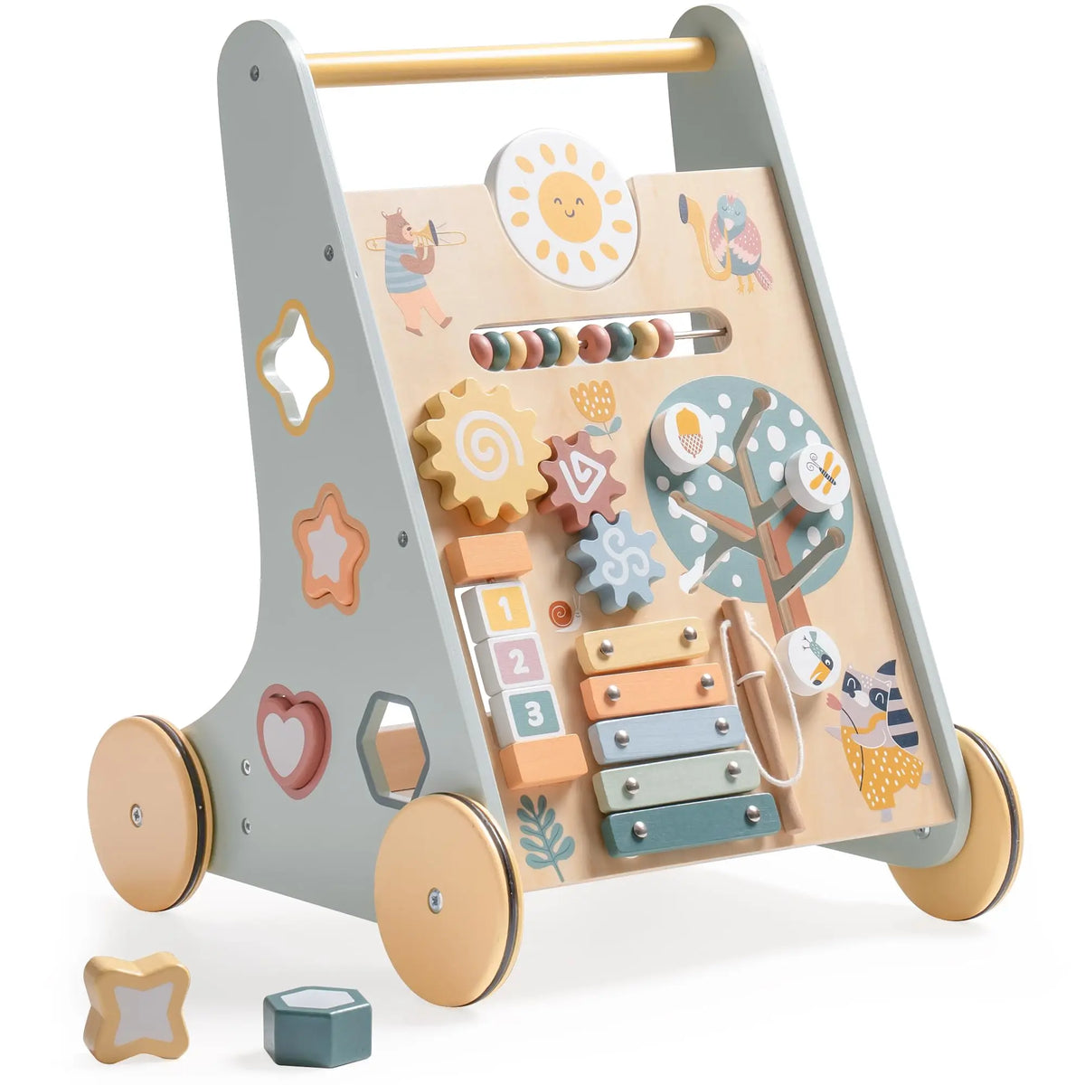 Wooden Baby Walker Baby Push Walker with Activity Center and Storage Montessori Walker Toy for Boys and Girls
