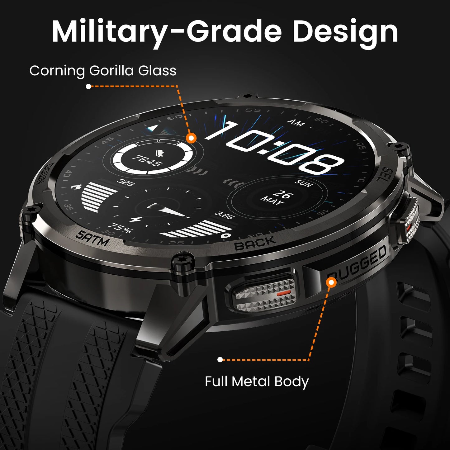 TANK T4C Smartwatch Men’s Outdoor Rugged Watch with Flashlight Dual‑Band GPS 50M Waterproof Fitness & Health Tracker
