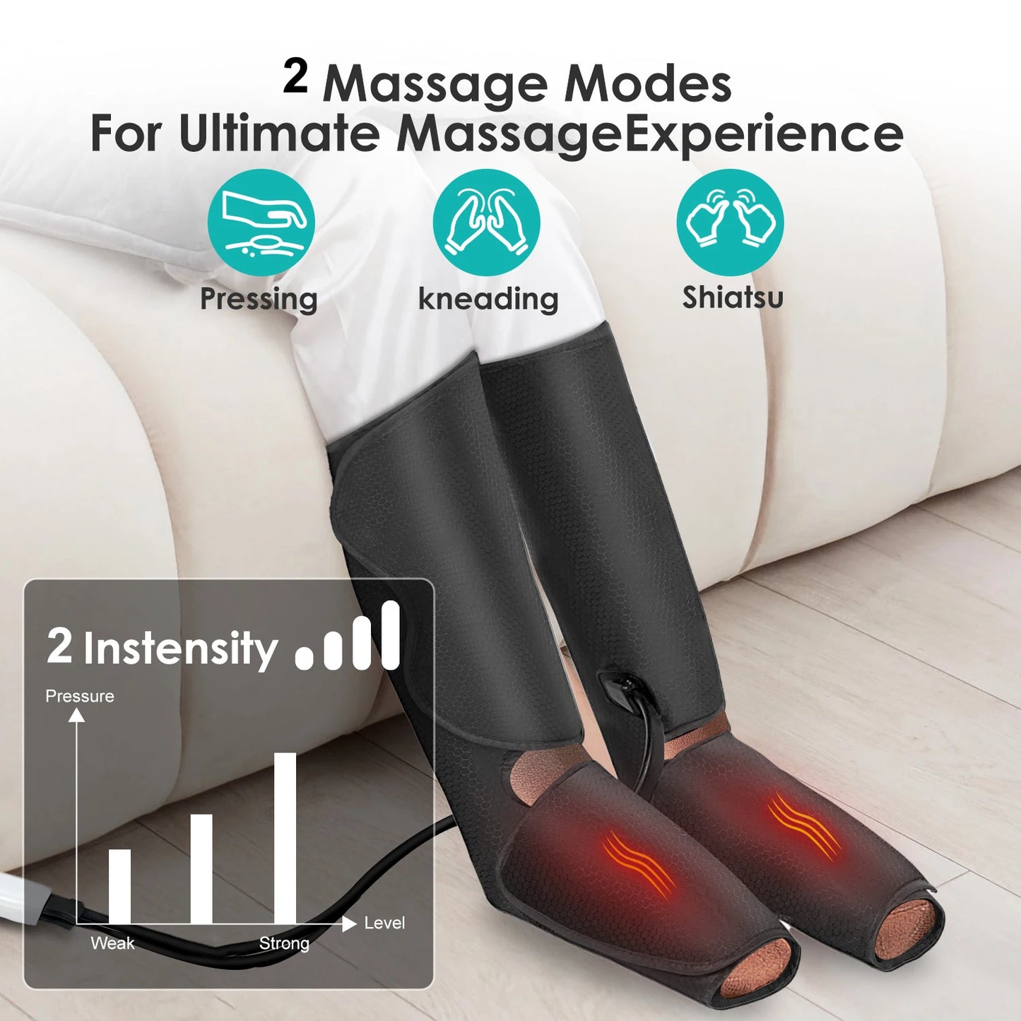 Air Compression Massager for Foot Heat,Air Compression Calf Massage & Thigh Massage,Handheld Controller 3 Modes