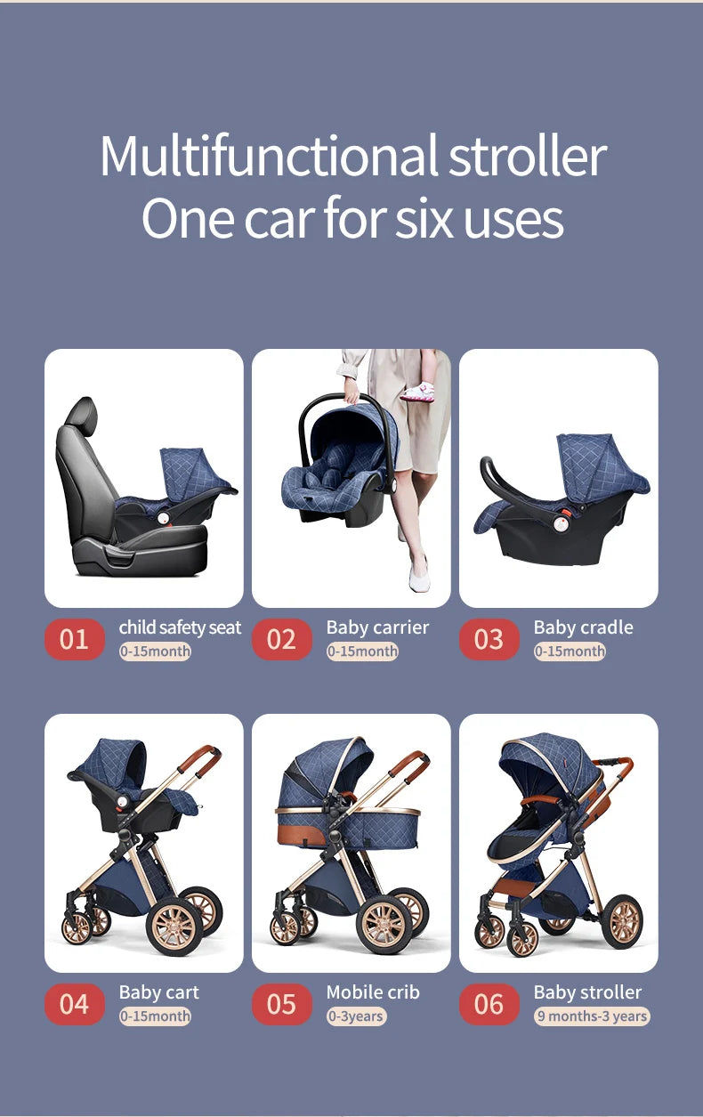Baby Stroller 3 in 1 High Landscape Baby Cart Can Sit Can Lie Portable Pushchair Baby Cradel Infant Carrier
