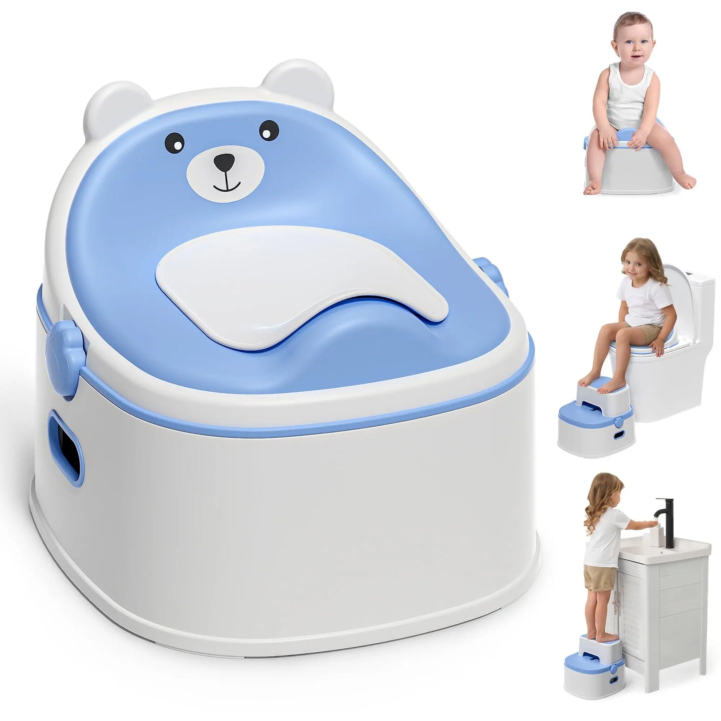 3-in-1 Portable Potty Training Toilet, Potty Training Seat and Toddler Step Stool, Anti-Slip Toddler Potty Trainer for Boy Girl