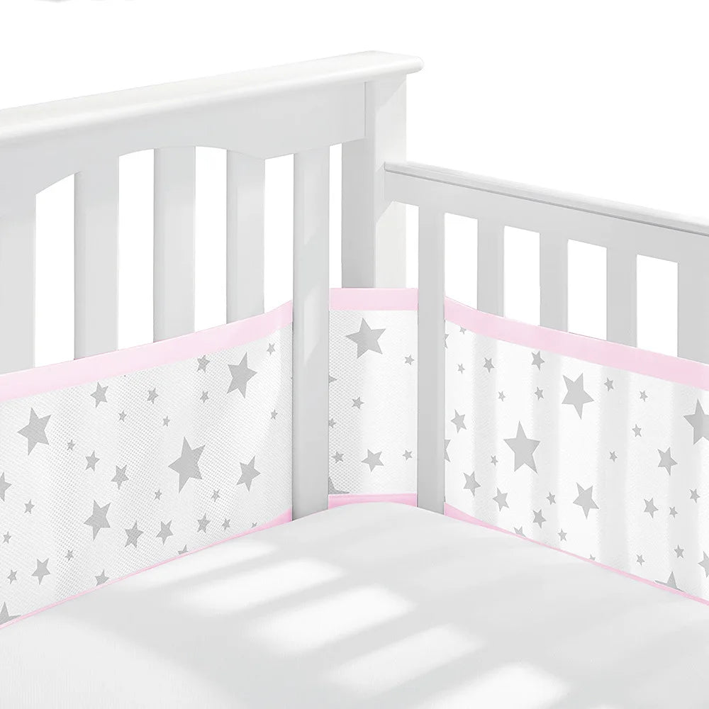 2Pcs Set Breathable Mesh Crib Girth Protector Soft Comfortable 4-Panel Crib Bed Circumference Safety Around Bumper Baby Bedding