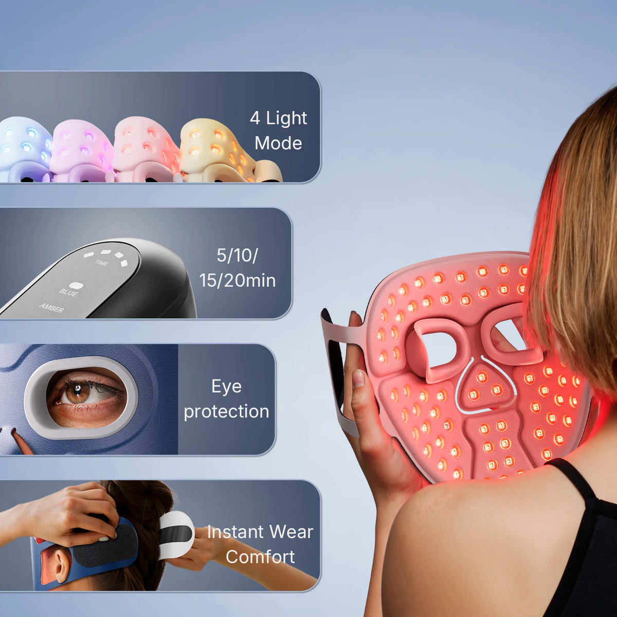 Beauty LED Mask Infrared Red Light Wrinkle Reduction Blue Light Acne Treatment 3000mAh Rechargeable Skin Care Device