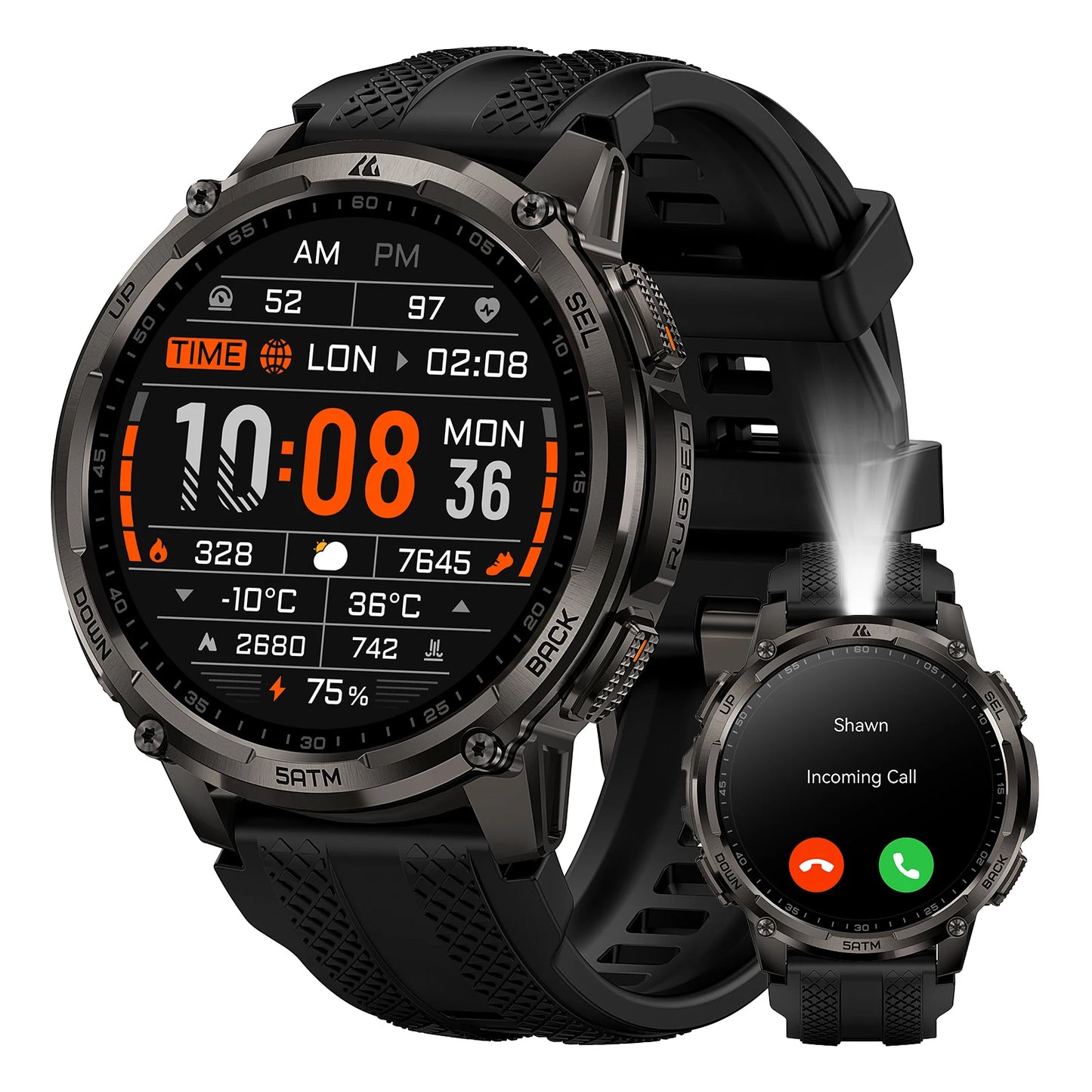 TANK T4C Smartwatch Men’s Outdoor Rugged Watch with Flashlight Dual‑Band GPS 50M Waterproof Fitness & Health Tracker