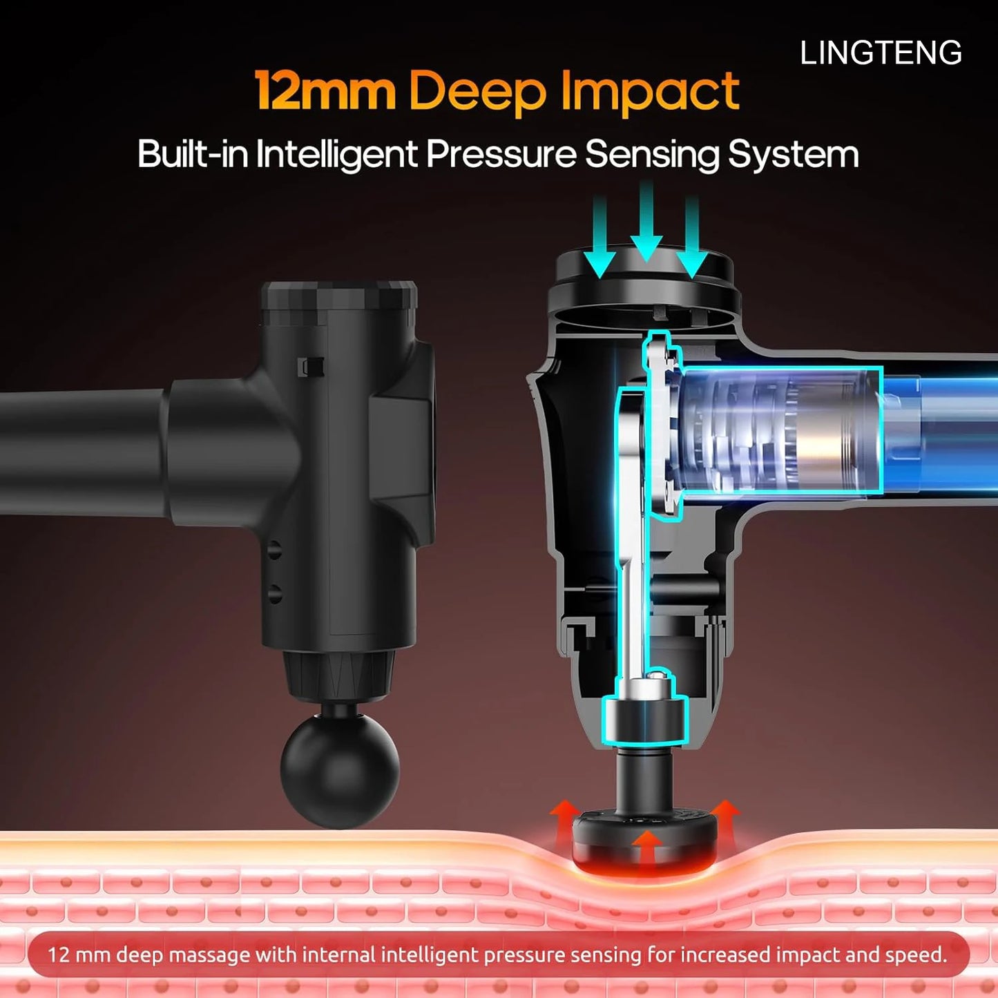 Heating massage gun, deep tissue massage gun, back and neck massager, muscle percussion massager, silent fascia gun, handheld massager, 7 massage heads