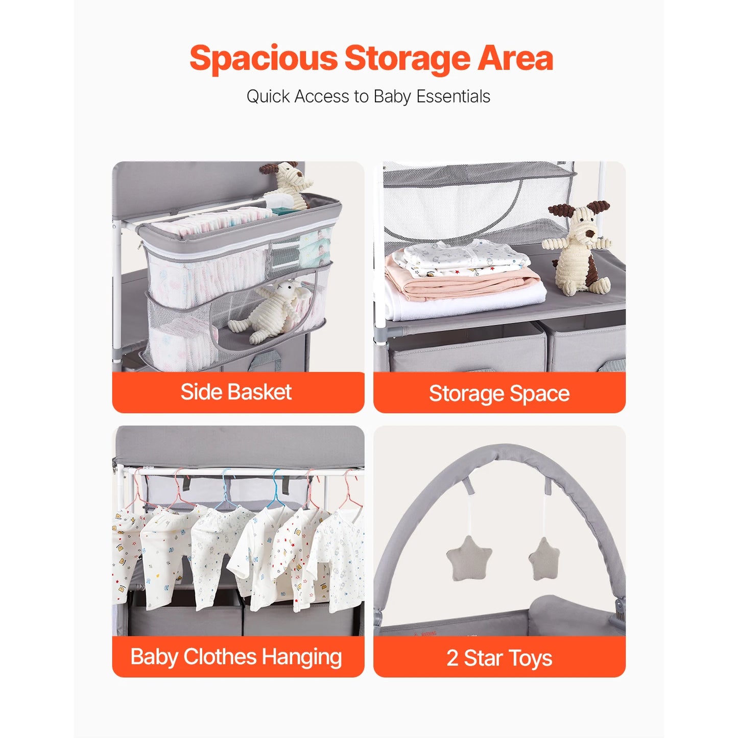 Changing Table Foldable Diaper Change Station with 2 Fabric Drawers Side Basket & Hanging Rod Adjustable Height