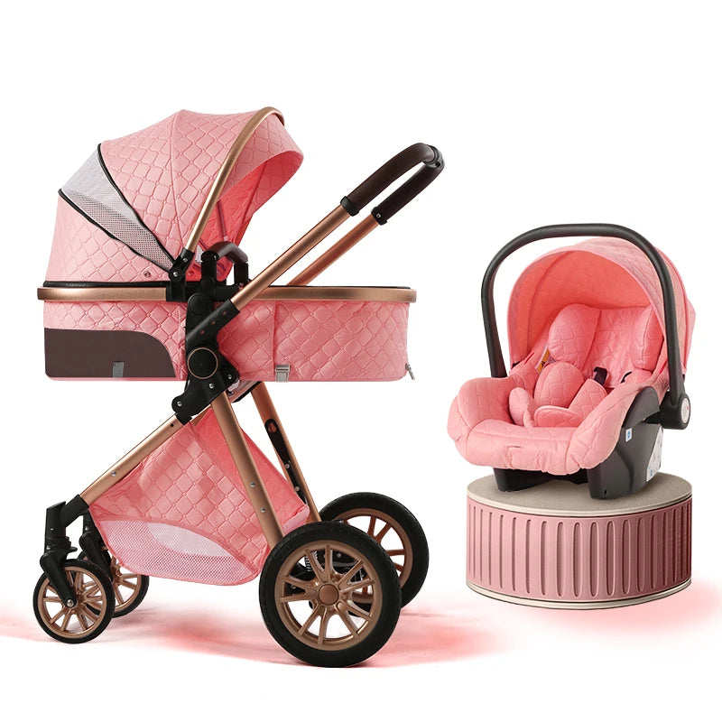 Baby Stroller 3 in 1 High Landscape Baby Cart Can Sit Can Lie Portable Pushchair Baby Cradel Infant Carrier