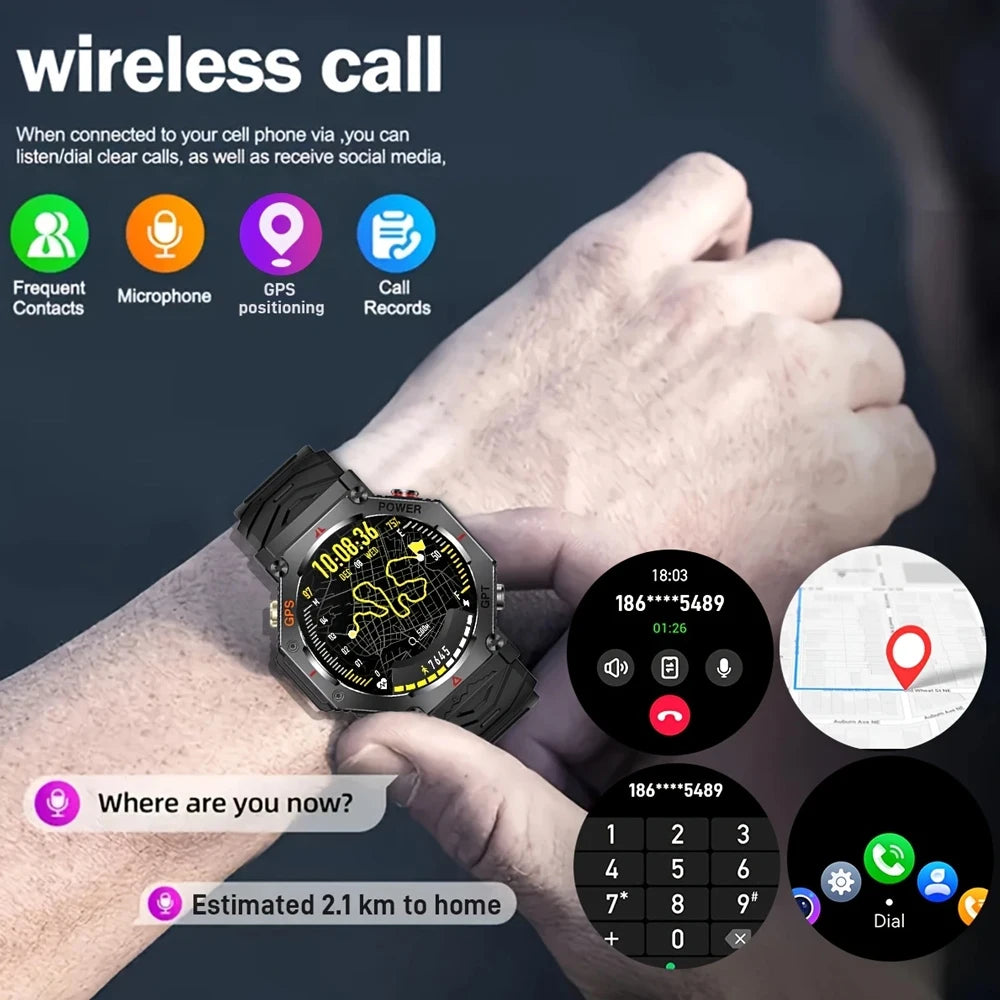 GPS Smart Watch Men Built-in GPS Bluetooth Call AI GPT Fitness Tracker Waterproof Military Sports Smartwatch for Men