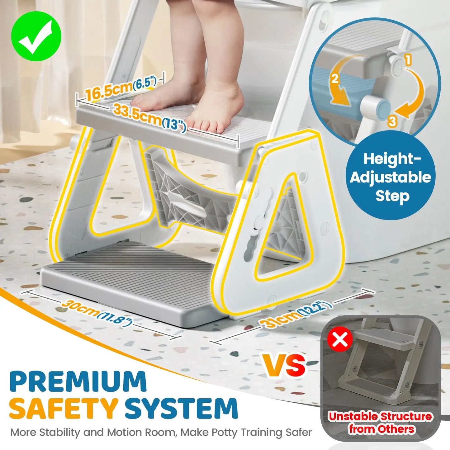 2-in-1 Potty Training Seat, Adjustable Height Anti-Slip Pad & Splash Guard, Toddler Potty Training Toilet with Step Stool