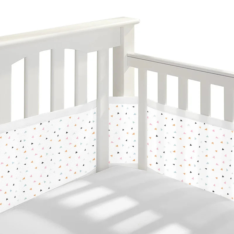 2Pcs Set Breathable Mesh Crib Girth Protector Soft Comfortable 4-Panel Crib Bed Circumference Safety Around Bumper Baby Bedding