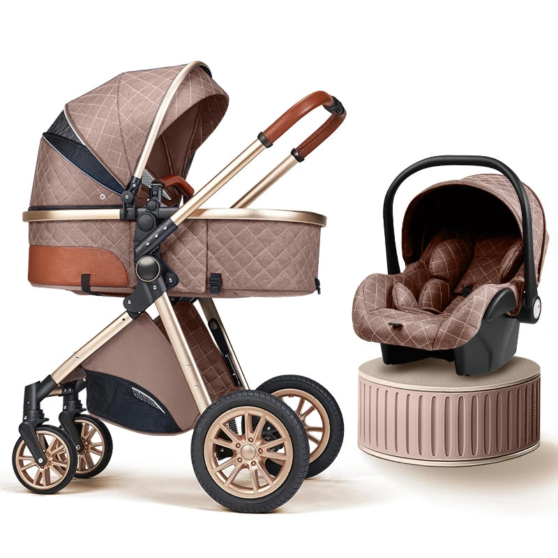 Baby Stroller 3 in 1 High Landscape Baby Cart Can Sit Can Lie Portable Pushchair Baby Cradel Infant Carrier