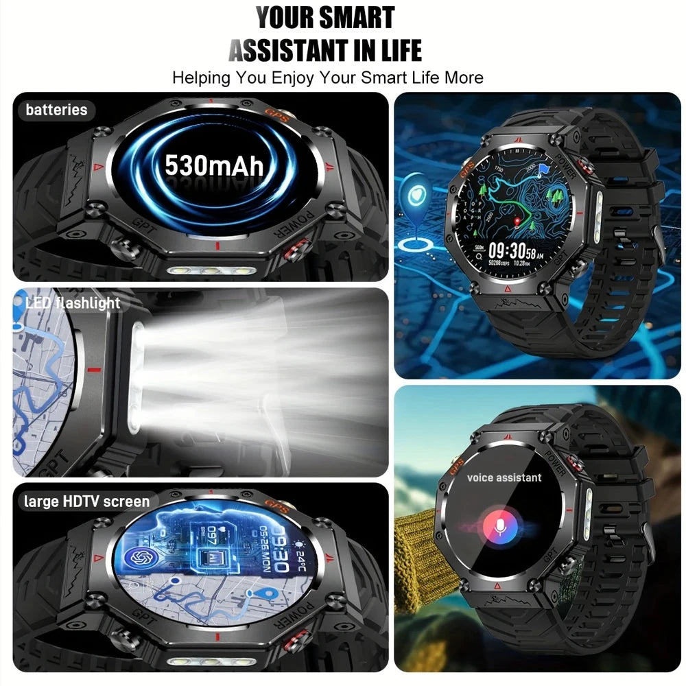 GPS Smart Watch Men Built-in GPS Bluetooth Call AI GPT Fitness Tracker Waterproof Military Sports Smartwatch for Men