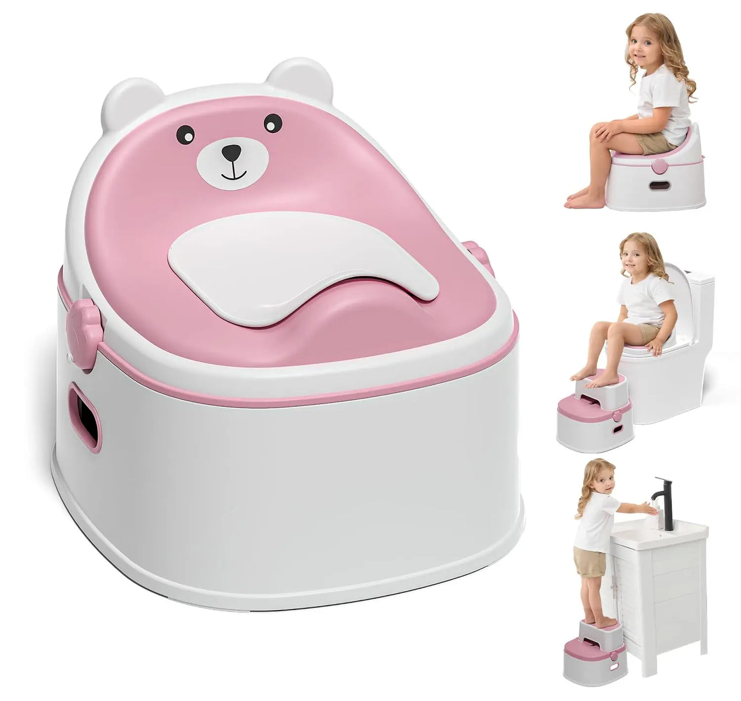 3-in-1 Portable Potty Training Toilet, Potty Training Seat and Toddler Step Stool, Anti-Slip Toddler Potty Trainer for Boy Girl