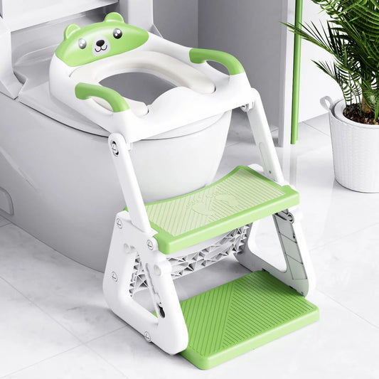 2-in-1 Potty Training Seat, Adjustable Height Anti-Slip Pad & Splash Guard, Toddler Potty Training Toilet with Step Stool