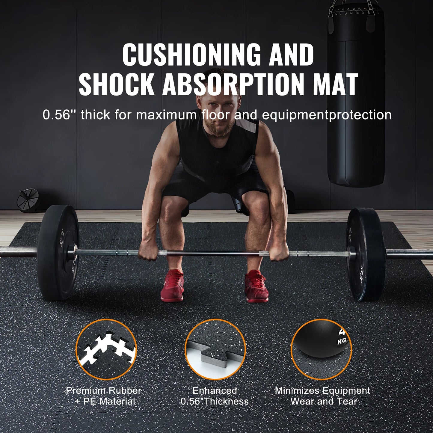 0.56 Inch 25 Tiles Rubber Top with EVA Foam Thick Floor Mats 24/48/100 sq.ft Coverage Interlocking Puzzle for Gym Home